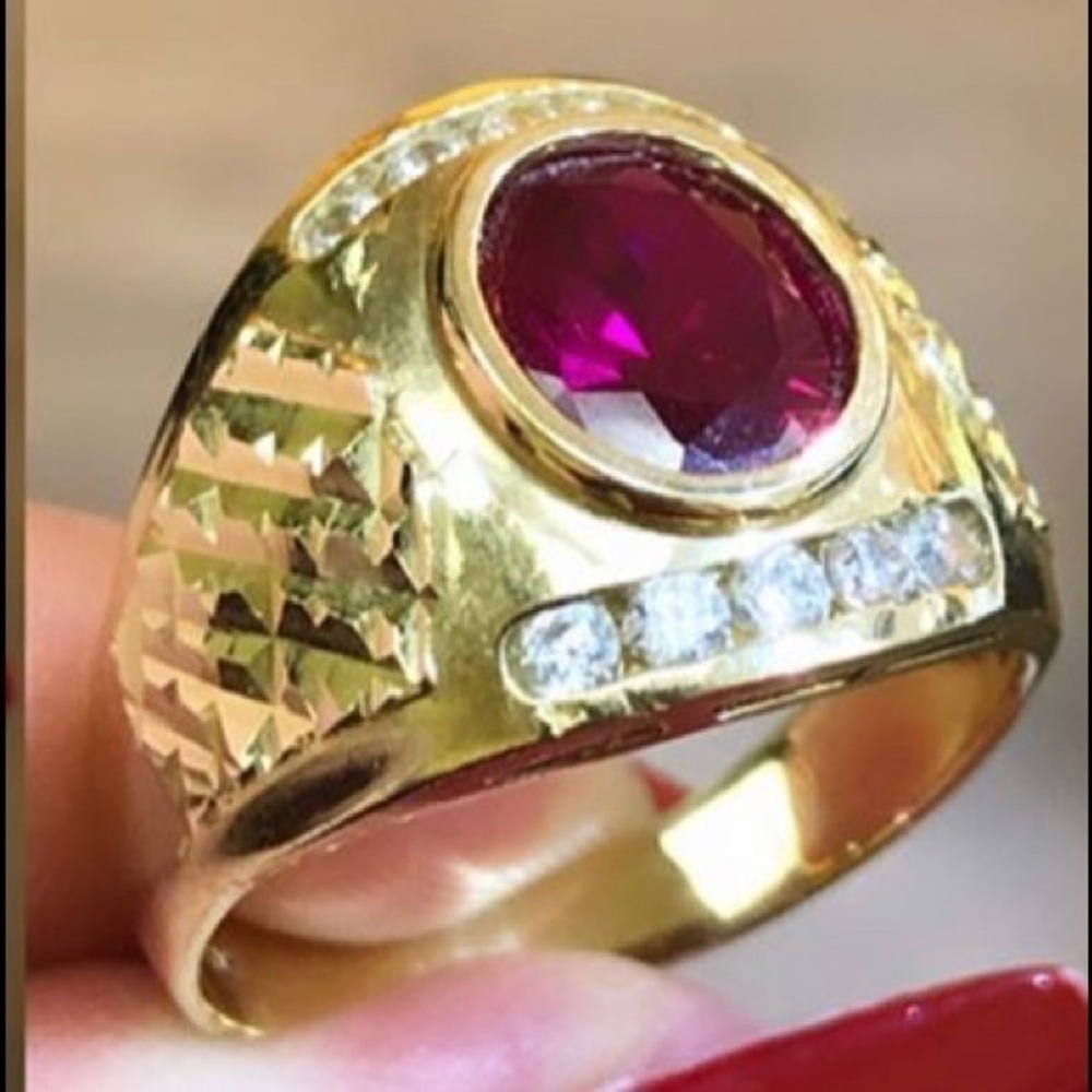 Large 17mm 14K Solid men’s Birth stone Ruby January CZ Ring